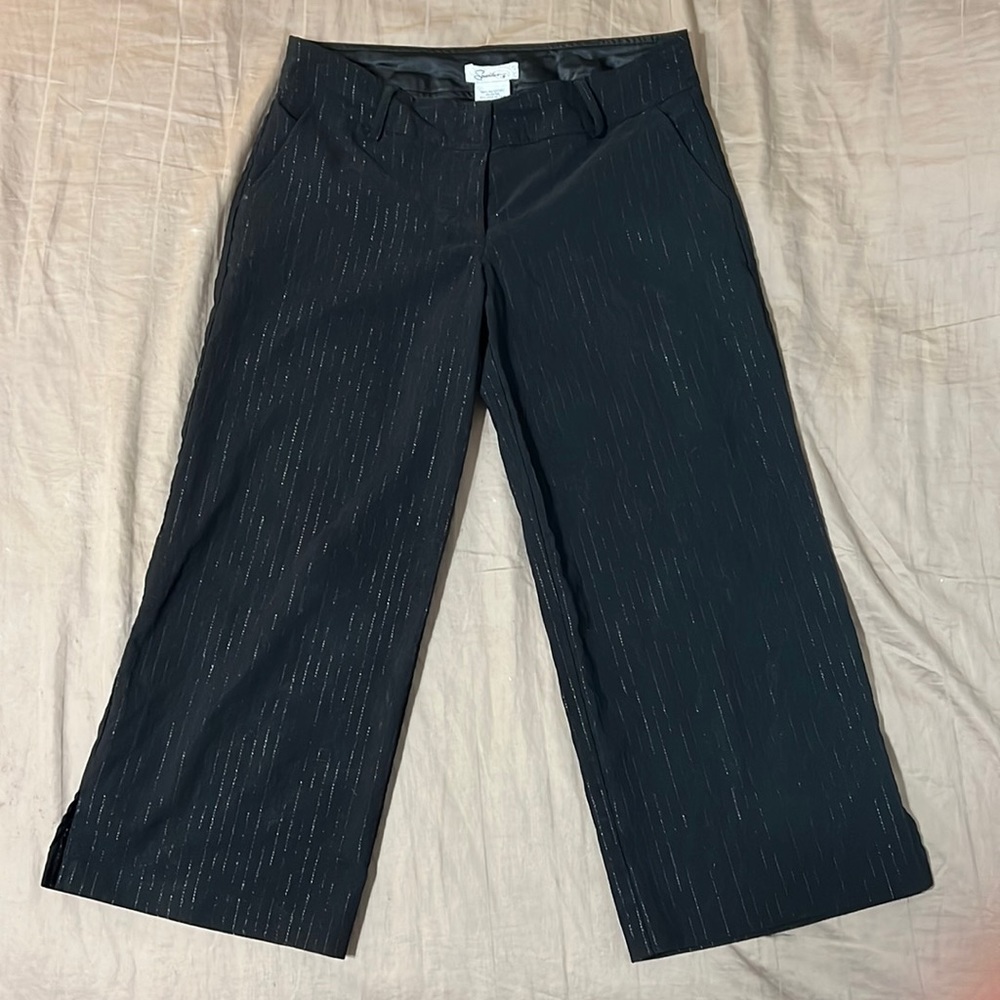 Vintage black dressy capris with silver pinstripes size 7